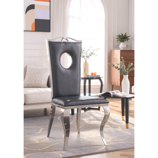Sunvega Black Synthetic Leather & Chrome Metal High Back Armless Side Chair Set of 2