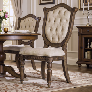 Sunvega Weathered Oak and Beige Finish Sheraton Shield Back Dining Side Chair