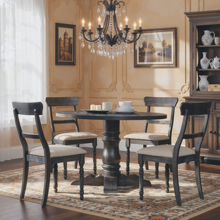 Sunvega Light Brown Linen Weathered Gray Finish Side Chairs with Wooden Crosspiece Backrest