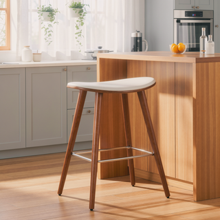 Sunvega Mid-Century Modern Counter Stool with Faux Leather Seat and Wood Legs