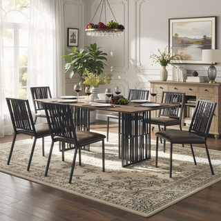 Sunvega Slat Back Side Chair with Padded Seat Cushion and Wooden Top in Brown and Black
