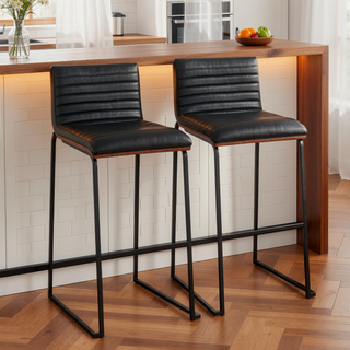 Sunvega Mason Mara Contemporary Fixed-Height Barstool with Upholstered Seat and Walnut Wood Back