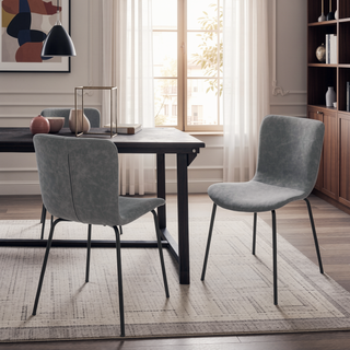 Sunvega Modern Light Gray Fabric and Metal Dining Room Chairs Set of 2