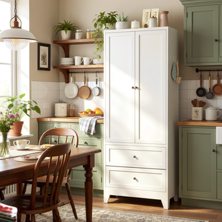 Sunvega Modern Kitchen Pantry Cabinet with Glass Doors and Adjustable Shelves for Living Room
