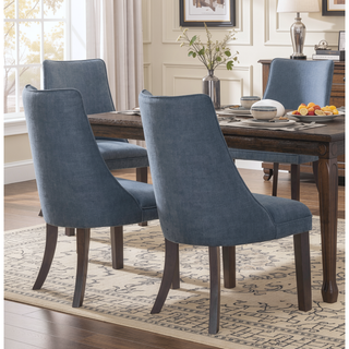 Sunvega Textured Blue Gray Polyester Upholstered Side Chairs with Dark Walnut Wood Legs Set of 2