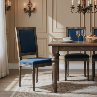 Sunvega Weathered Wood Traditional Dining Chairs with Modern Color Fabric