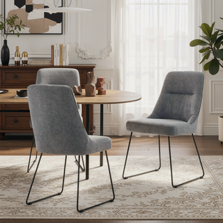 Sunvega Nuvia Gray Fabric and Metal Dining Room Chairs Set of 2 with Ergonomic Design