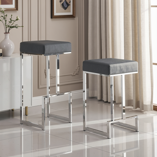 Sunvega Modern Upholstered Bar Stool with Chrome Finish and Plush Padding