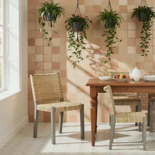 Sunvega Farmhouse Modern Solid Wood Rattan Bench for Covered Outdoor and Indoor Spaces
