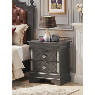 Sunvega Sophisticated Silver Champagne Transitional Nightstand with Two Drawers for Storage