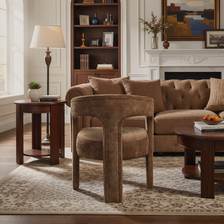 Sunvega Travertine and Plywood Arm Chair with Padded Seat and Back Cushion