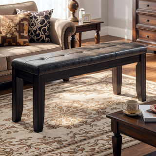 Sunvega Modern Black Faux Leather Tufted Cushion Bench for Entryway Bedroom