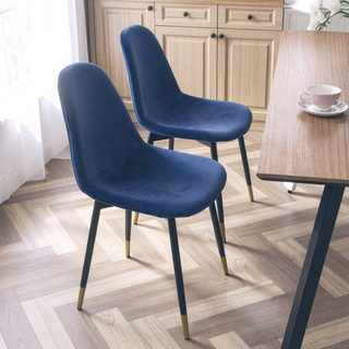 Sunvega Mid-Century Inspired Blue Velvet Dining Chairs Set with Metal Legs