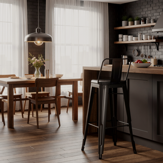 Sunvega Industrial Metal Bar Stool Set of 2 with Curved Back and Foot Rest