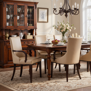 Sunvega Modern Dining Armchair with Faux Leather Upholstery and Solid Beech Wood Frame
