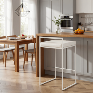 Sunvega White Metal and Faux Leather Stackable Counter Stool Set of Three