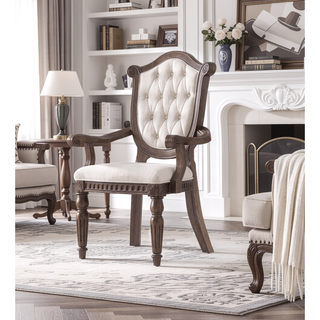 Sunvega Weathered Oak and Beige Finish Sheraton Shield Back Dining Side Chair