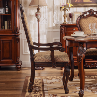 Sunvega Traditional Tan Fabric Arm Chairs with Wooden Queen Anne Legs (Set of 2)