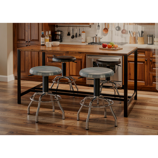 Sunvega Brushed Stainless Steel Swivel Adjustable Height Kitchen Bar Stool
