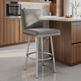 Sunvega Swivel Modern Metal and Gray Faux Leather Bar Counter Stool with Footrest