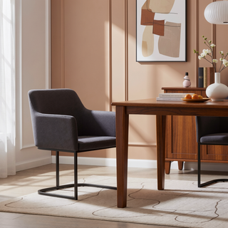 Sunvega Modern Upholstered Leatherette Armchair with Black Metal Base for Dining Room
