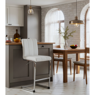 Sunvega Upholstered Bar Stools with L Shape Legs and Metal Footrest Set of 4
