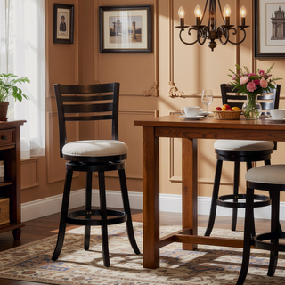Sunvega Espresso Finish Bar Height Swivel Stool with Charcoal Fabric Seat
