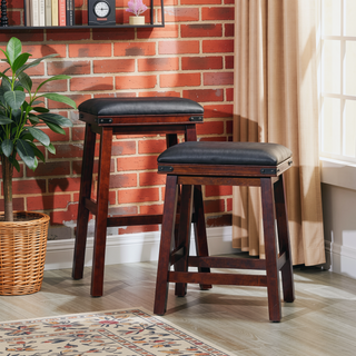 Sunvega 30 Inch Bar Stool with Black Leather Seat and Espresso Finish