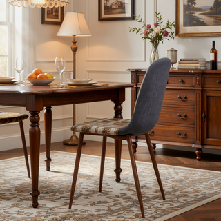 Sunvega Modern Muted Blue Upholstered Dining Chair with Walnut Finished Metal Legs Set of 2