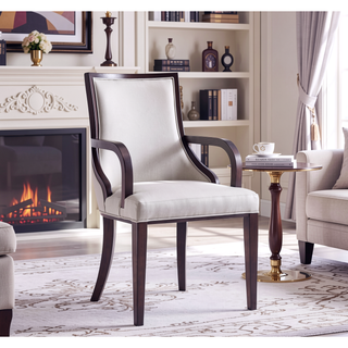 Sunvega Traditional Dining Armchair in Light Gray Faux Leather and Velvet Upholstery