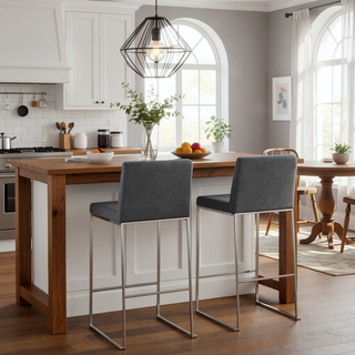 Sunvega Contemporary High Back Barstool with Padded Seat and Backrest in Stainless Steel