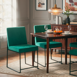 Sunvega Fuji High Back Contemporary Dining Chair in Black Steel and Green Velvet - Set of 2