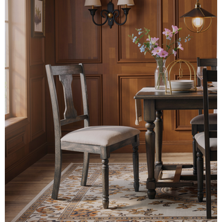 Sunvega Weathered Gray Finish Splatback Style Upholstered Padded Seat Dining Chairs Set of 2