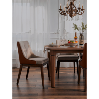 Sunvega Brown Velvet and Walnut Finish Side Chair with Boucle Upholstery for Dining Space