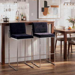 Sunvega Contemporary High Back Barstool with Padded Velvet Seat and Stainless Steel Frame