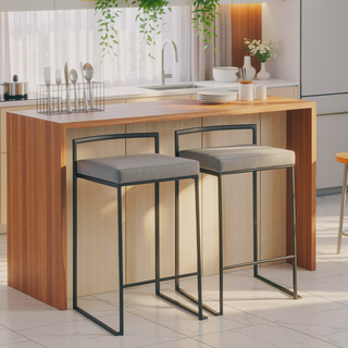 Sunvega Contemporary Stackable Counter Stool with Grey Faux Leather Cushion Set of 2
