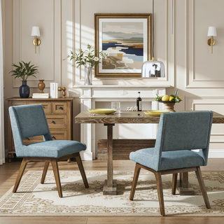 Sunvega Rubber Solid Pecan Wood Finish Dining Side Chair with 4.75" Thick Cushion