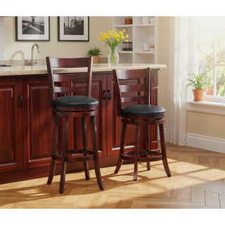 Sunvega Dark Cherry Finish Solid Wood Counter Height Chair with 360-Degree Swivel