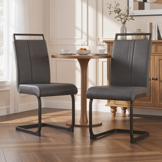 Sunvega Modern Faux Leather Upholstered Dining Chairs with High Back and Metal Legs Set of 2