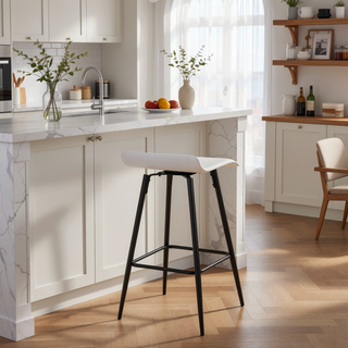 Sunvega Contemporary Black Steel and White Faux Leather Fixed Height Counter Stool Set