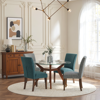 Sunvega Contemporary Upholstered Dining Side Chairs with Curved Back and Brown Wood Legs Set of 2