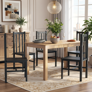 Sunvega Solid Pine Wood Farmhouse Dining Chairs Set of 4 with Slat Back
