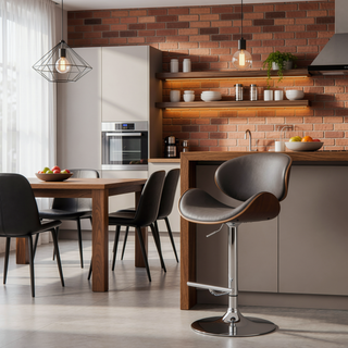Sunvega Mid Century Modern Adjustable Swivel Bar Stool in Distressed Brown