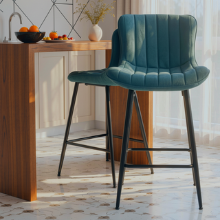 Sunvega Modern Faux Leather Counter Stool Set of 2 with PU Upholstery for Kitchen