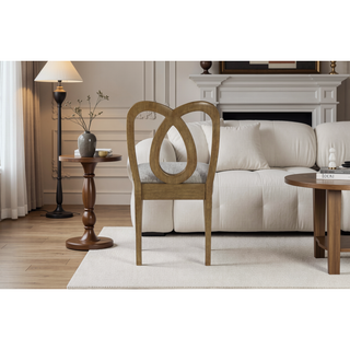 Sunvega Eucalyptus Wood Carved Backrest Chair Set of 2 with Upholstered Seat
