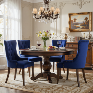 Sunvega Blue and Weathered Oak Tufted Upholstered Side Chairs with Nailhead Trim