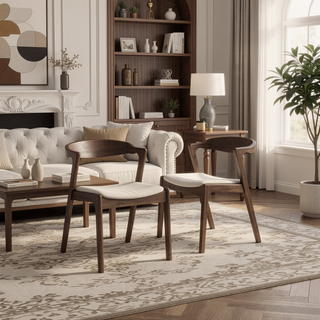 Sunvega Cream Velvet Dining Chair Set of 2 with Solid Wood Legs and Mid-Century Modern Design