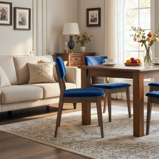 Sunvega Mid Century Modern Blue Velvet Upholstered Dining Chairs Set of 2