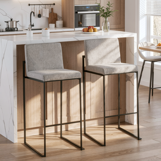 Sunvega Modern High Back Bar Stool with Padded Seat and Backrest in Black Steel