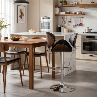 Sunvega Adjustable Bar Stool with Chrome Base and Soft Ecru Leatherette Upholstery